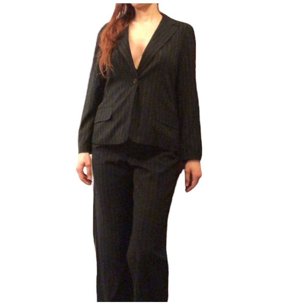 Amanda Smith Black White Vintage Pinstripe Blazer Pants‎ Suit Work Attire Size 8